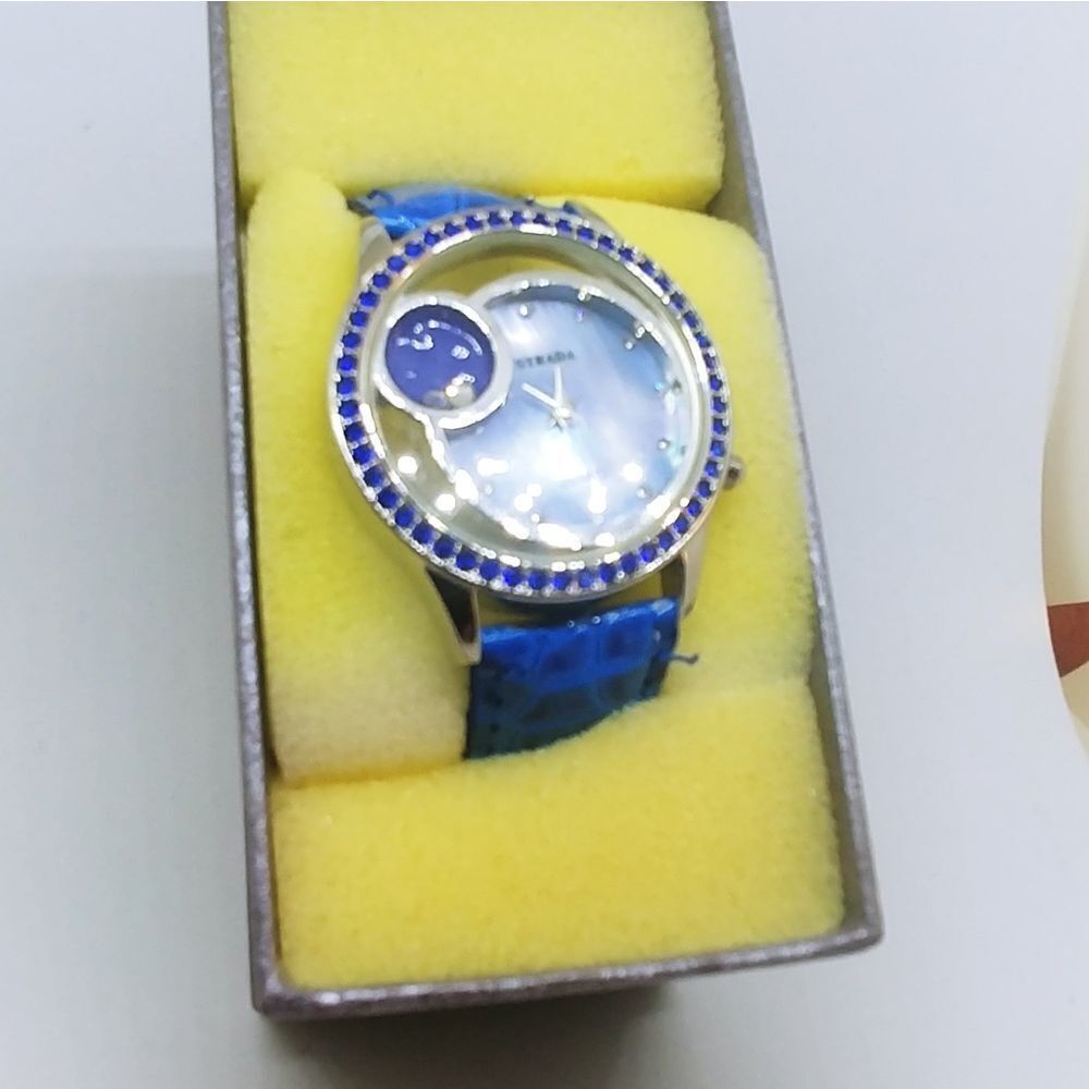 STRADA Watch White Austrian Crystal YG Plated